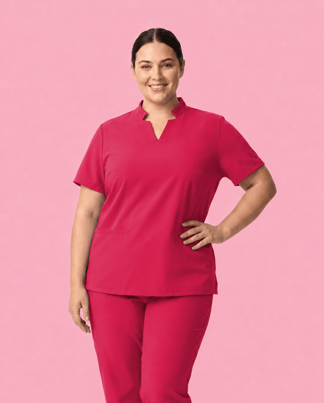 Women's Stand Collar Notch Neck Top Sangria - Scrubloop