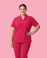 Women's Stand Collar Notch Neck Top Sangria - Scrubloop