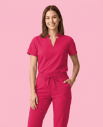 Women's Stand Collar Notch Neck Top Sangria - Scrubloop