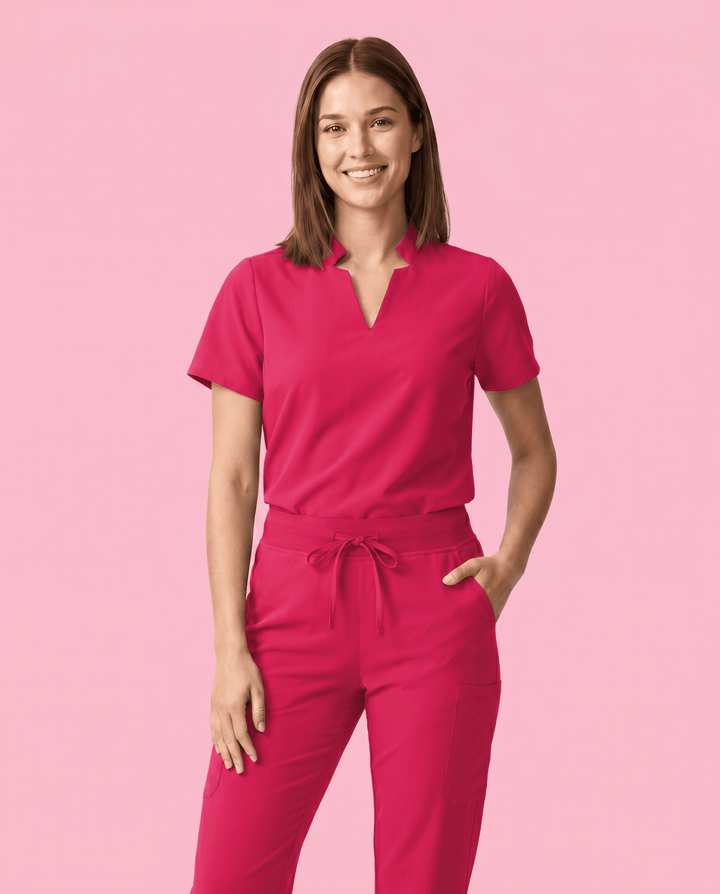 Women's Stand Collar Notch Neck Top Sangria