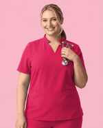 Women's Stand Collar Notch Neck Top Sangria - Scrubloop