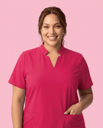 Women's Stand Collar Notch Neck Top Sangria - Scrubloop