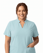 Women's Stand Collar Notch Neck Top Sky Blue - Scrubloop