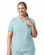 Women's Stand Collar Notch Neck Top Sky Blue - Scrubloop
