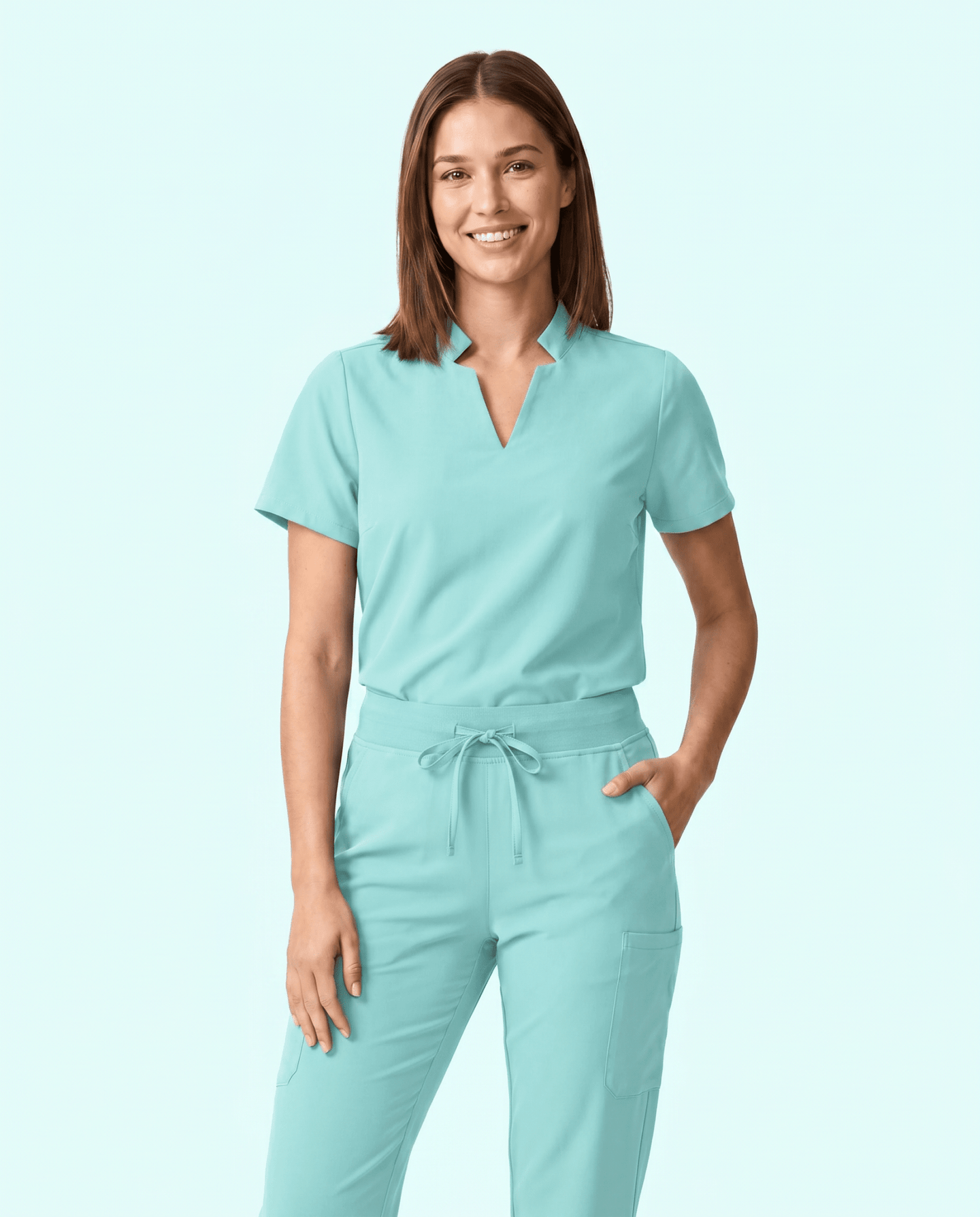 Women's Stand Collar Notch Neck Top Surf - Scrubloop