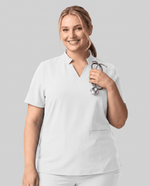Women's Stand Collar Notch Neck Top White - Scrubloop