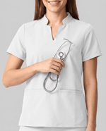 Women's Stand Collar Notch Neck Top White - Scrubloop