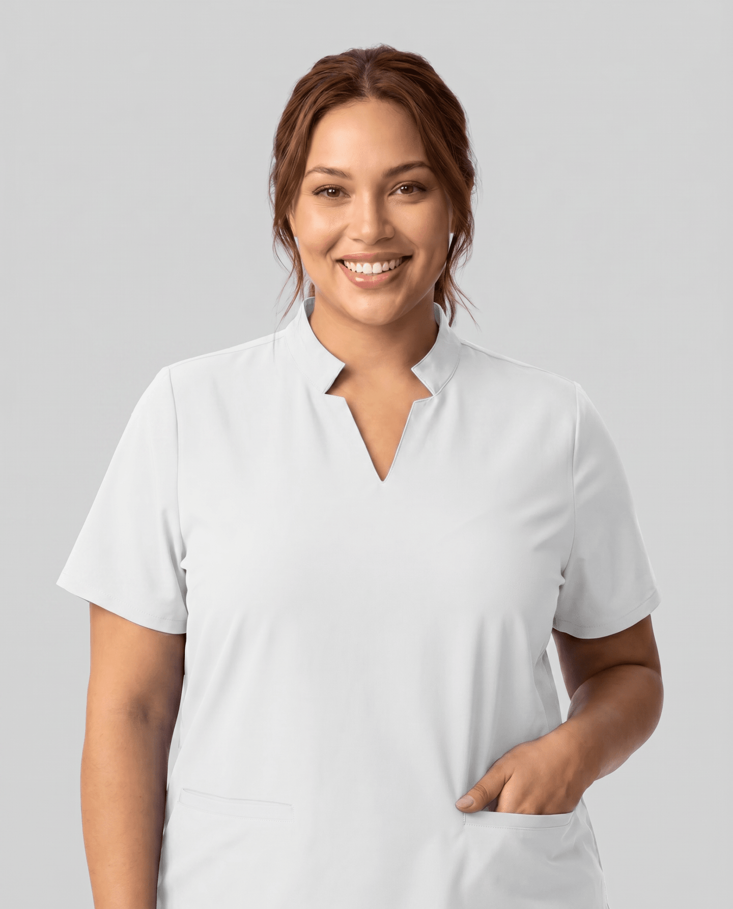 Women's Stand Collar Notch Neck Top White - Scrubloop