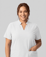 Women's Stand Collar Notch Neck Top White - Scrubloop