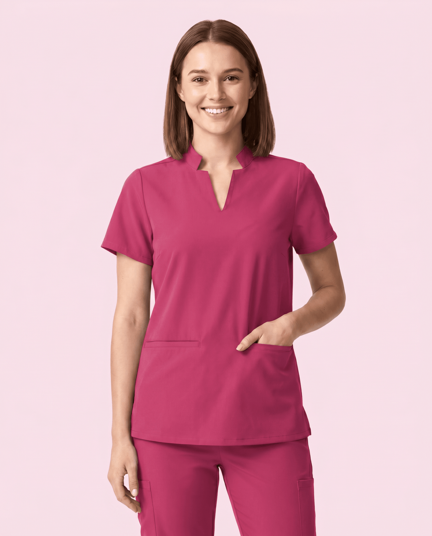 Women's Stand Collar Notch Neck Top Wild Berry - Scrubloop
