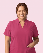 Women's Stand Collar Notch Neck Top Wild Berry - Scrubloop