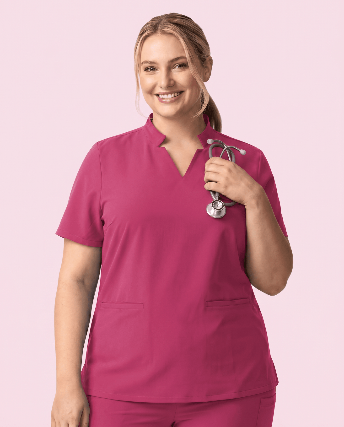 Women's Stand Collar Notch Neck Top Wild Berry - Scrubloop