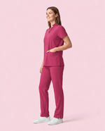 Women's Stand Collar Notch Neck Top Wild Berry - Scrubloop