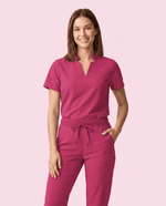 Women's Stand Collar Notch Neck Top Wild Berry - Scrubloop