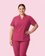 Women's Stand Collar Notch Neck Top Wild Berry - Scrubloop