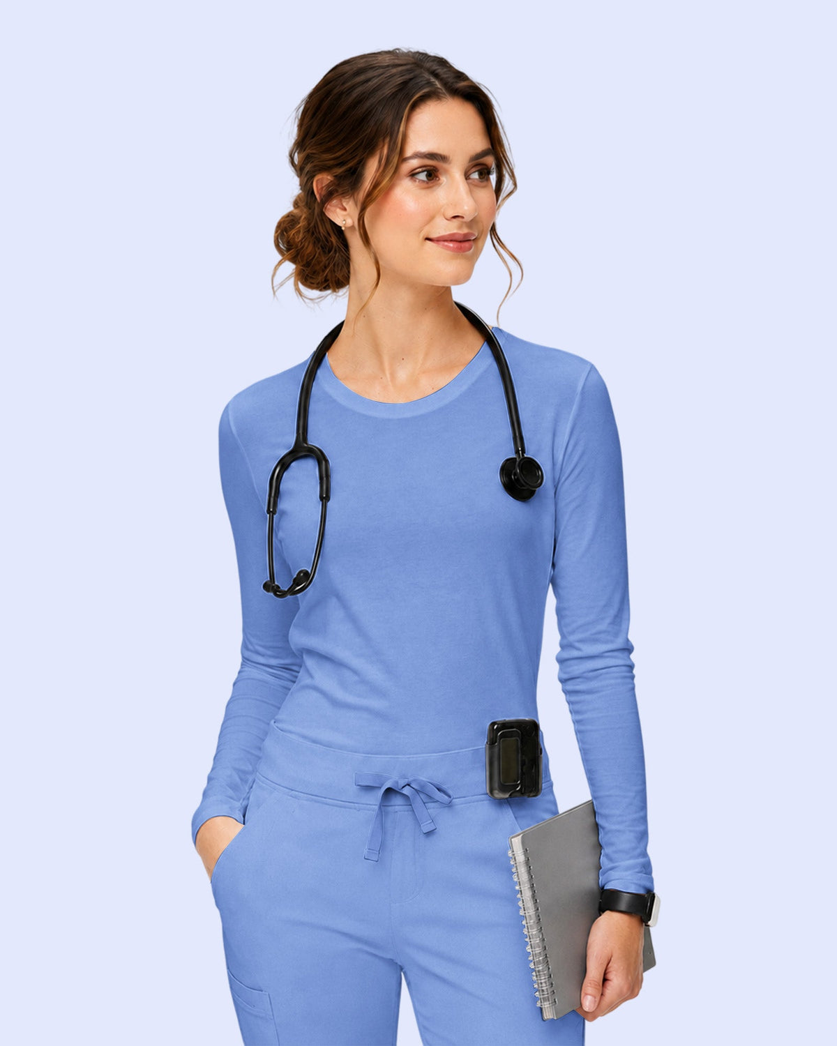 Women's Supersoft Long-Sleeve Underscrub Ceil Blue - Scrubloop