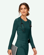 Women's Supersoft Long-Sleeve Underscrub Midnight Green - Scrubloop
