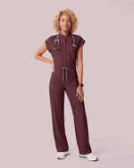 Women's Wide Leg Jumpsuit Burgundy - Scrubloop