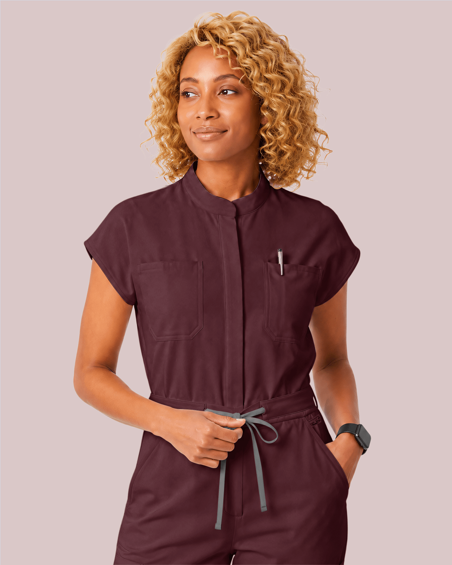 Women's Wide Leg Jumpsuit Burgundy - Scrubloop
