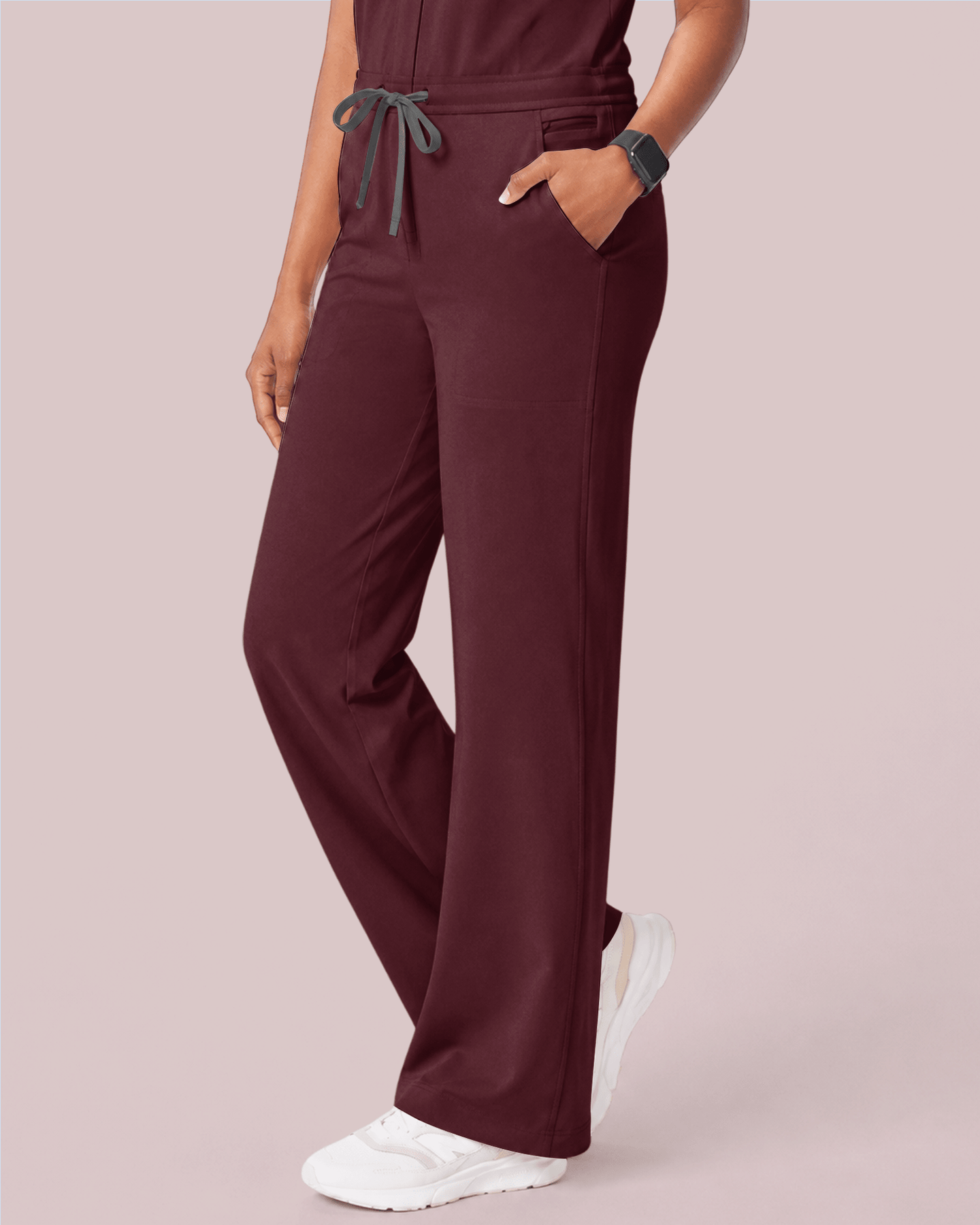 Women's Wide Leg Jumpsuit Burgundy - Scrubloop