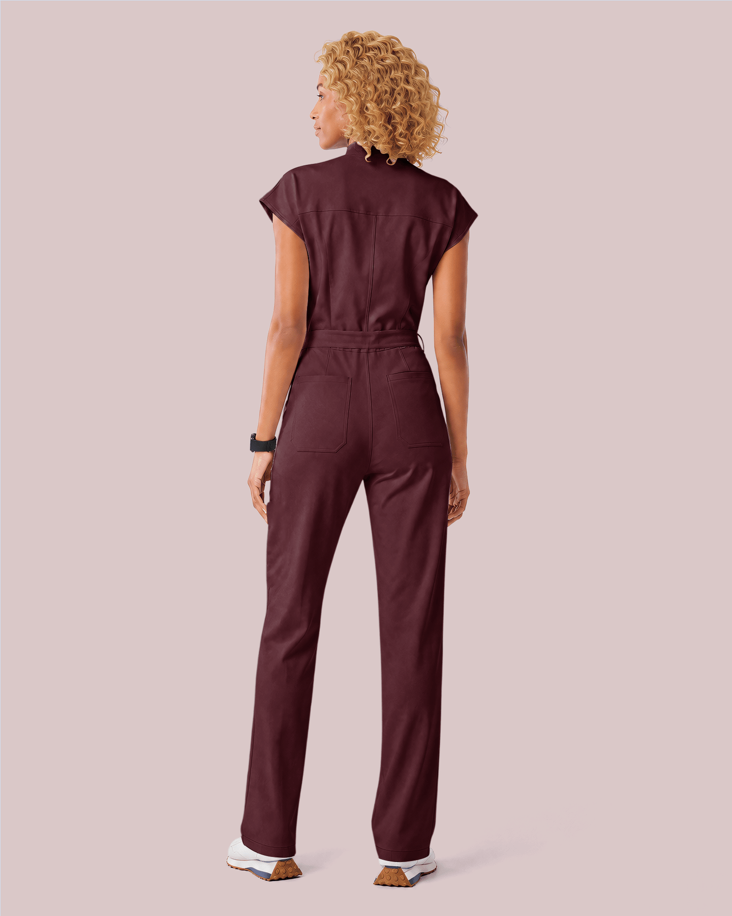 Women's Wide Leg Jumpsuit Burgundy - Scrubloop