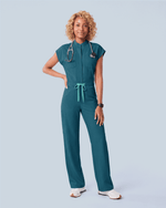 Women's Wide Leg Jumpsuit Caribbean Blue - Scrubloop