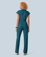Women's Wide Leg Jumpsuit Caribbean Blue - Scrubloop