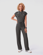 Women's Wide Leg Jumpsuit Charcoal - Scrubloop