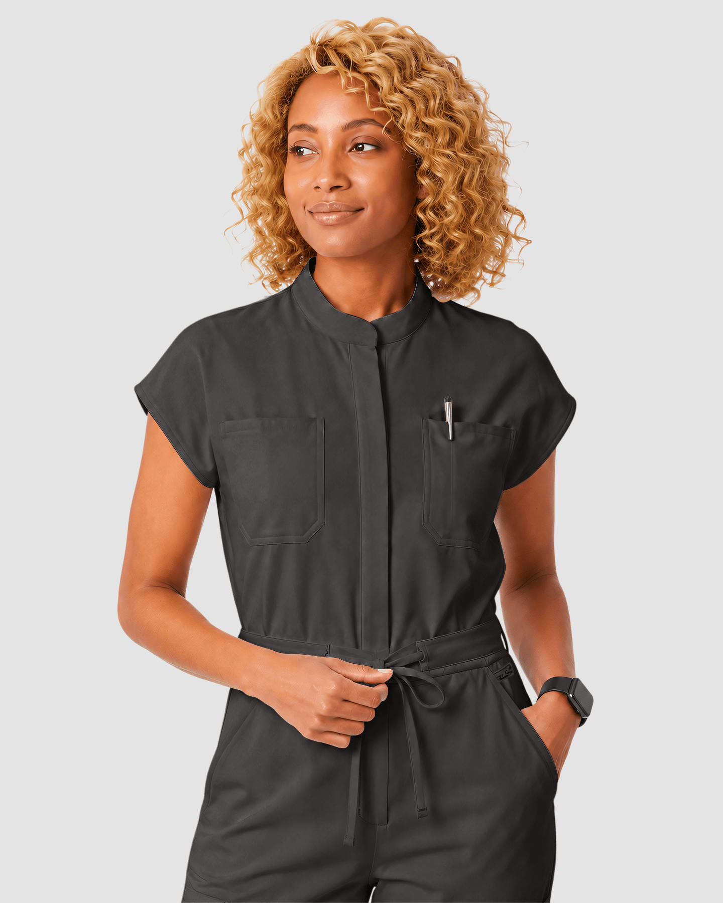 Women's Wide Leg Jumpsuit Charcoal - Scrubloop