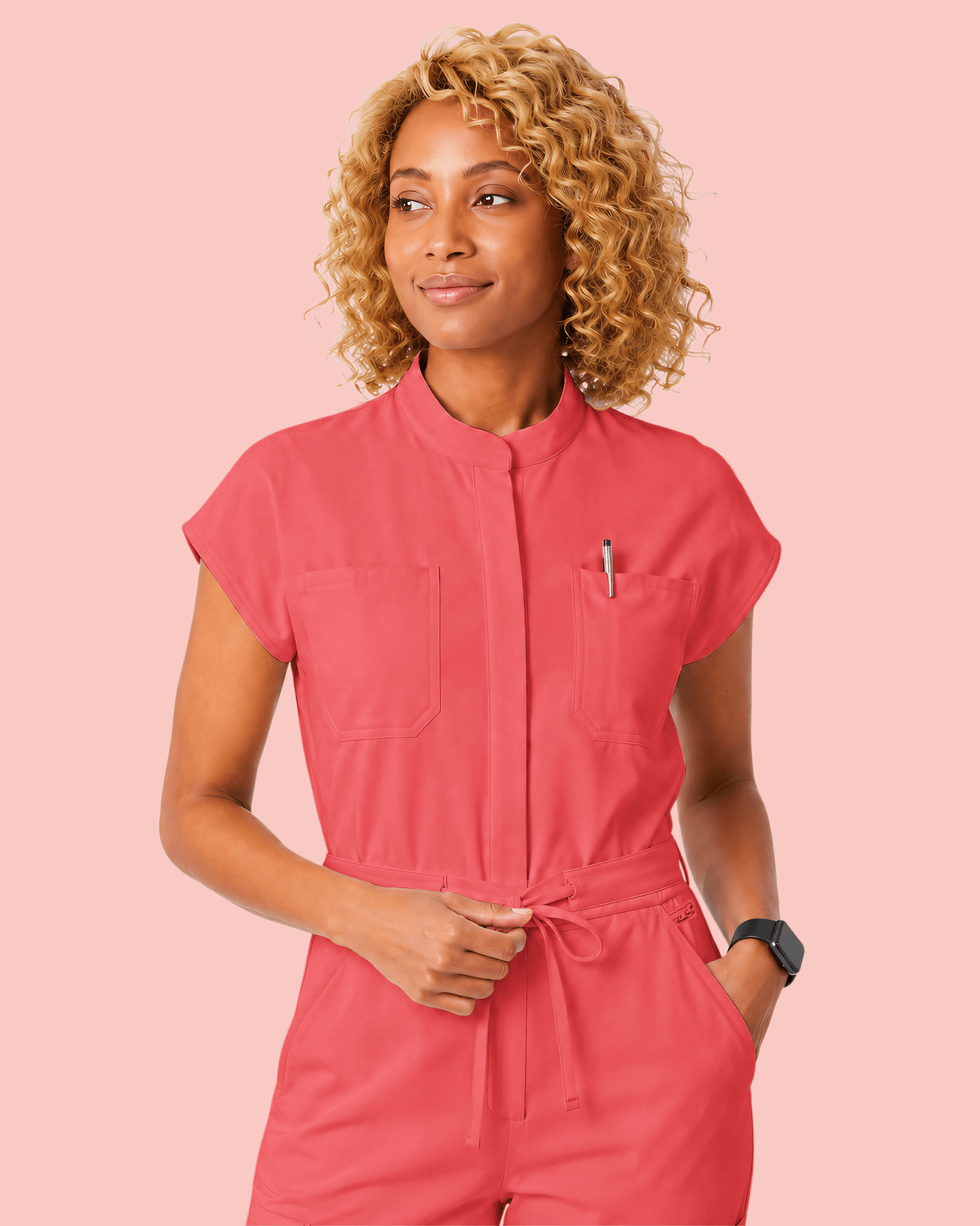 Women's Wide Leg Jumpsuit Coral - Scrubloop