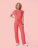 Women's Wide Leg Jumpsuit Coral - Scrubloop