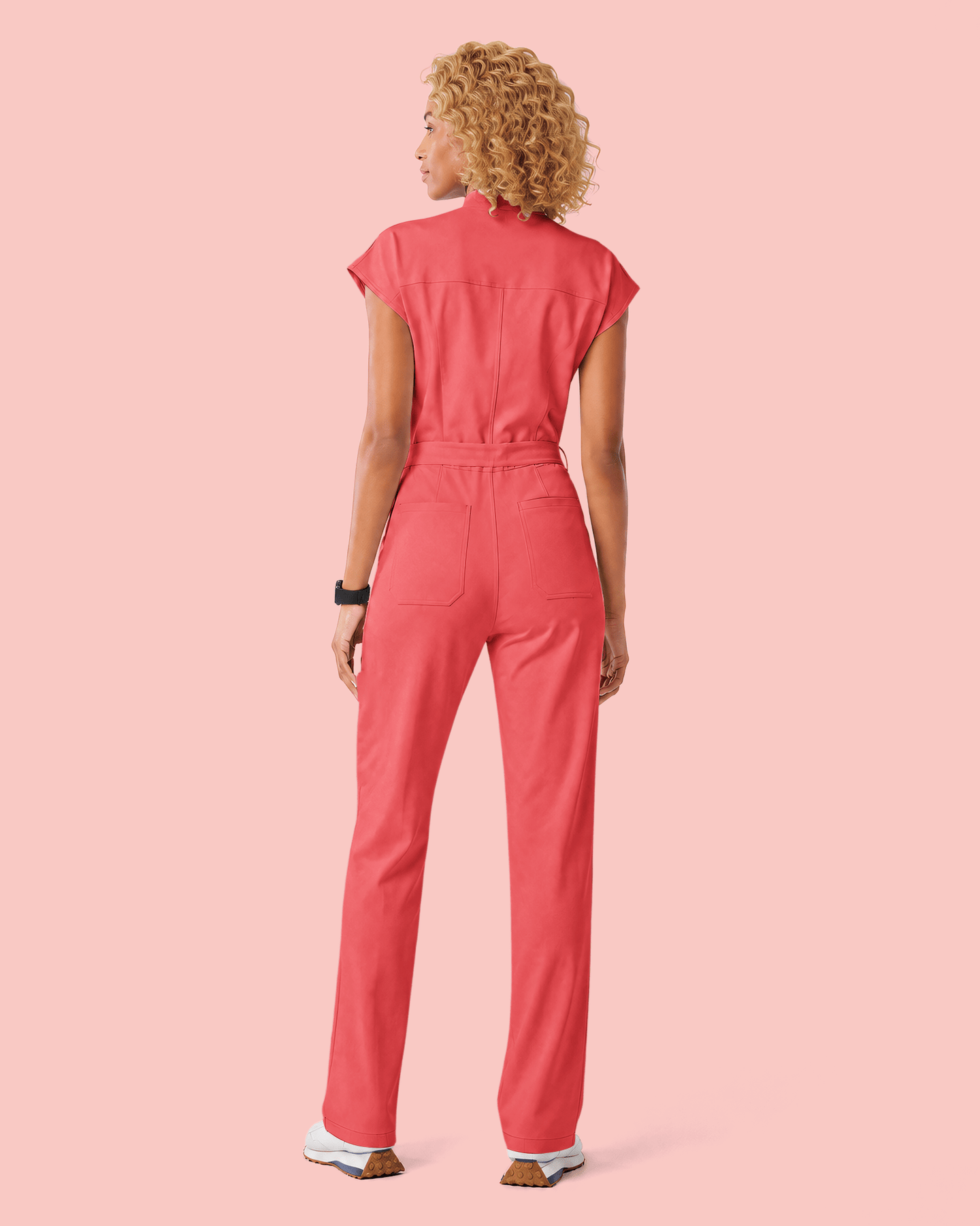 Women's Wide Leg Jumpsuit Coral - Scrubloop