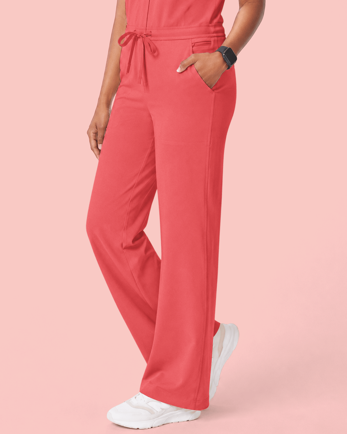 Women's Wide Leg Jumpsuit Coral - Scrubloop