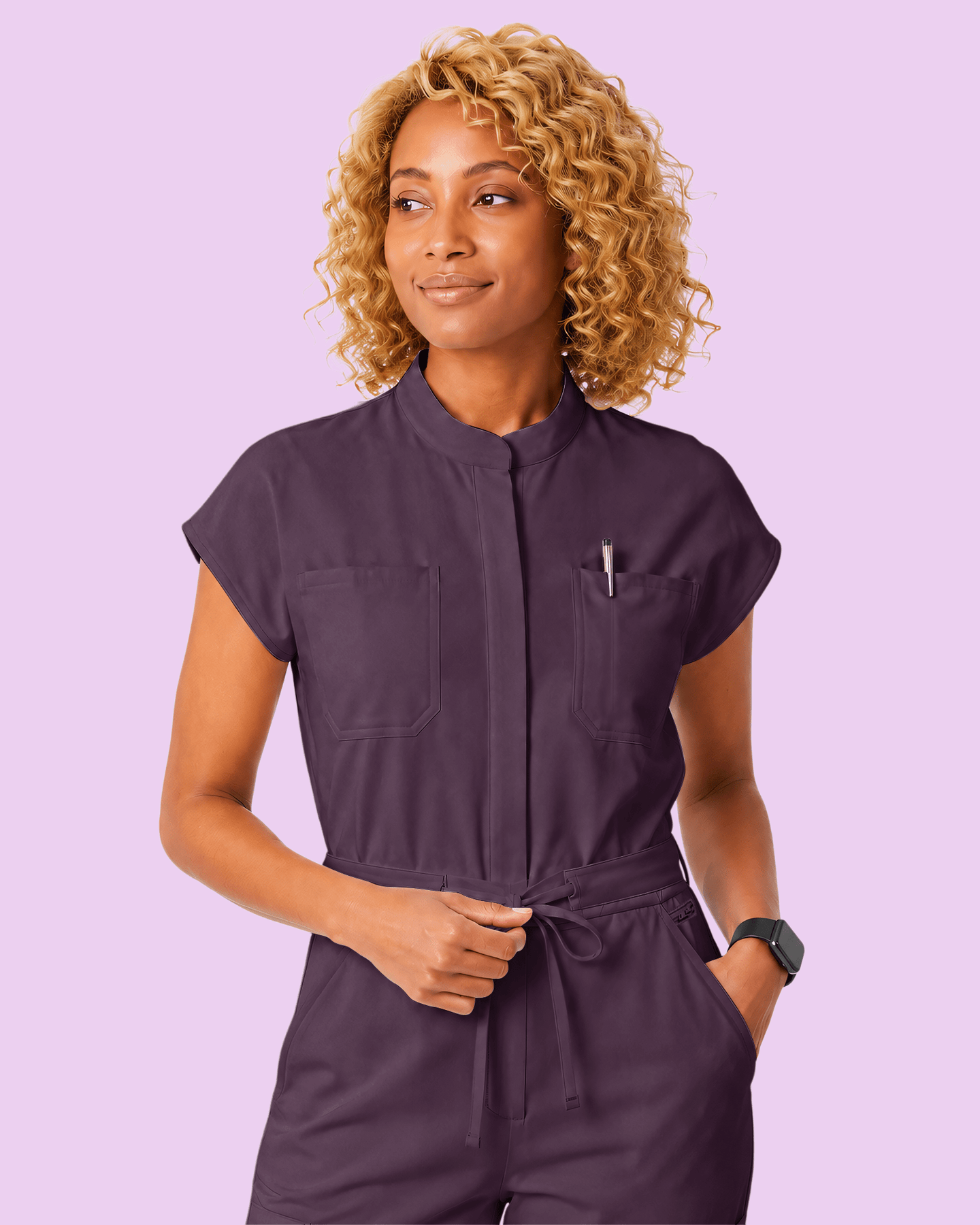 Women's Wide Leg Jumpsuit Deep Eggplant - Scrubloop