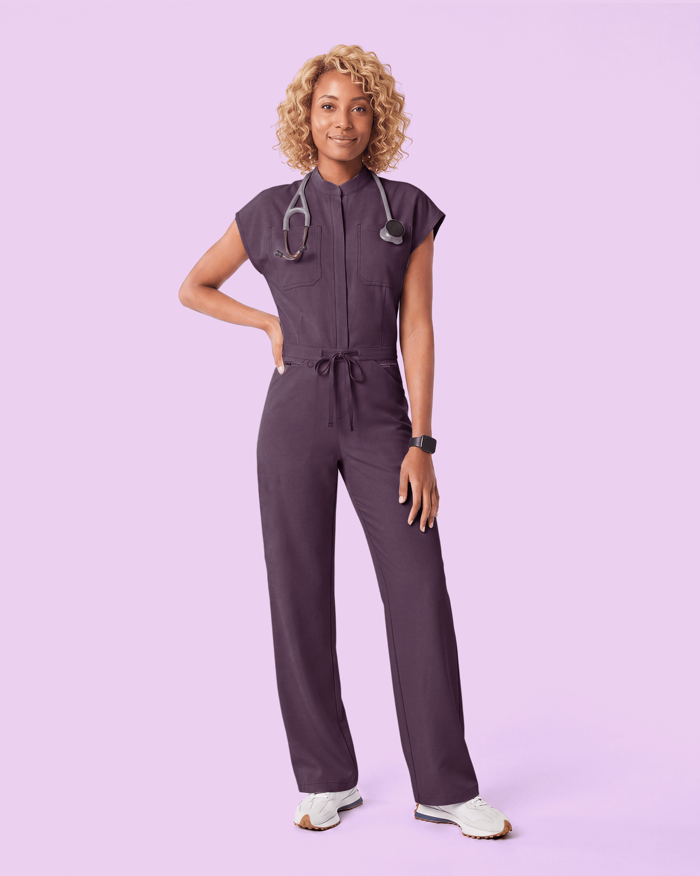 Women's Wide Leg Jumpsuit Deep Eggplant - Scrubloop