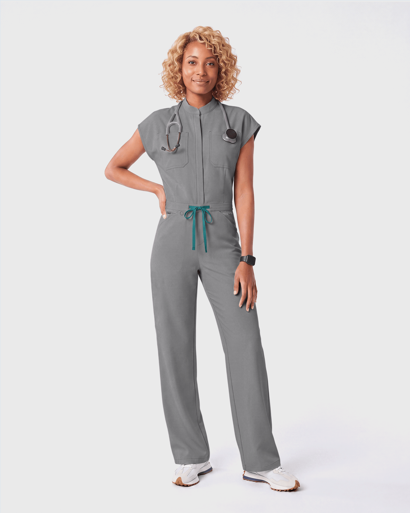Women's Wide Leg Jumpsuit Heather Gray - Scrubloop