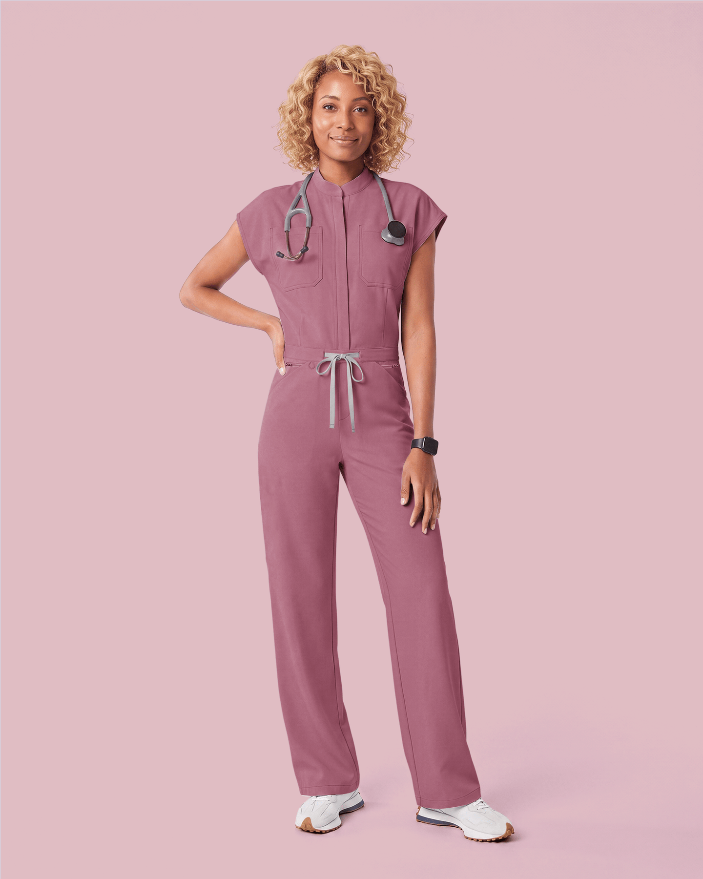Women's Wide Leg Jumpsuit Mauve - Scrubloop