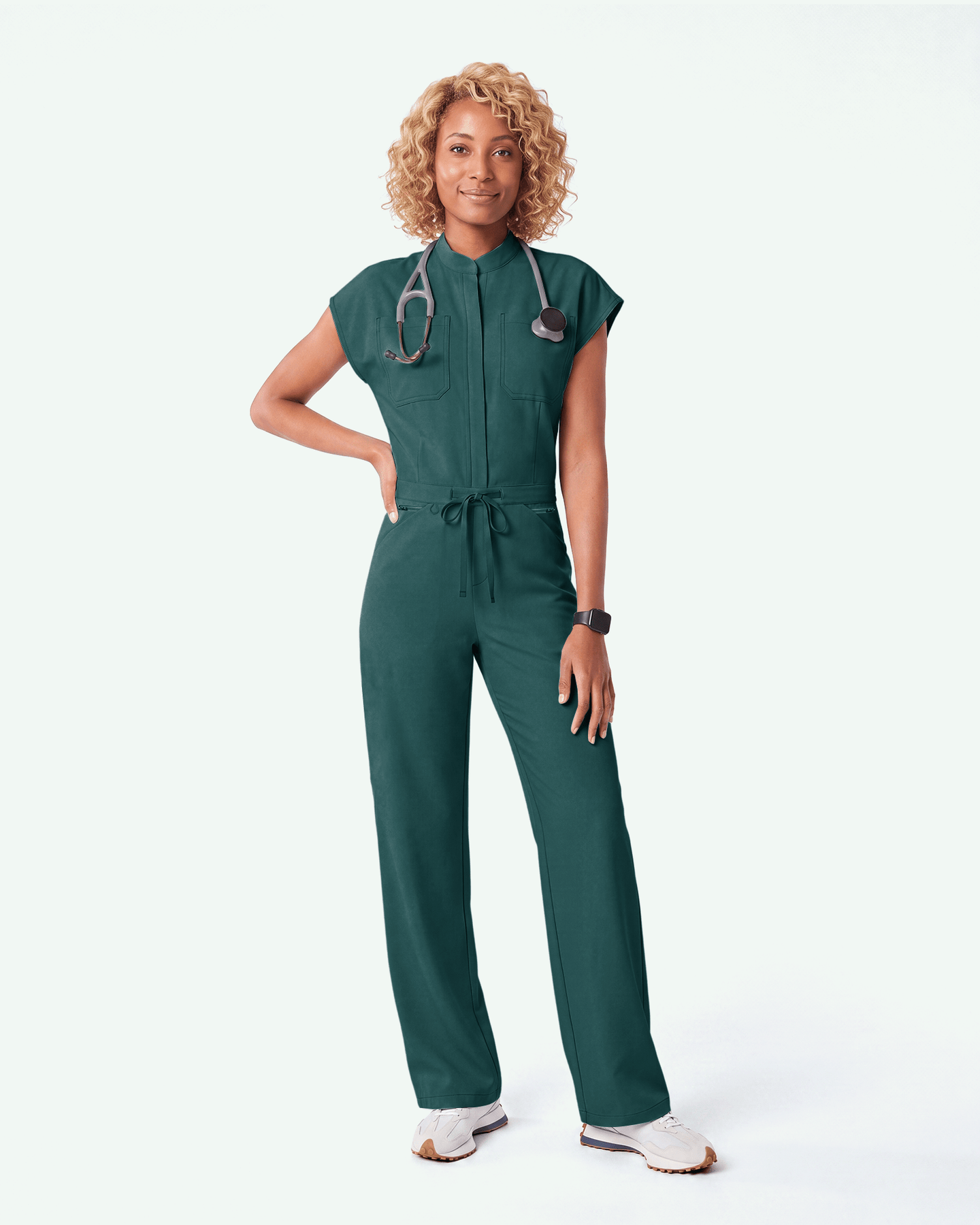 Women's Wide Leg Jumpsuit Midnight Green - Scrubloop