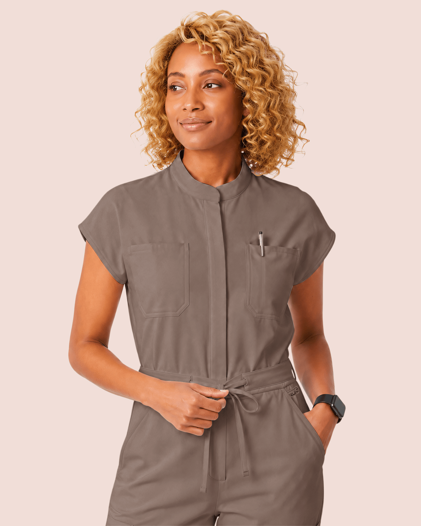 Women's Wide Leg Jumpsuit Mocha - Scrubloop