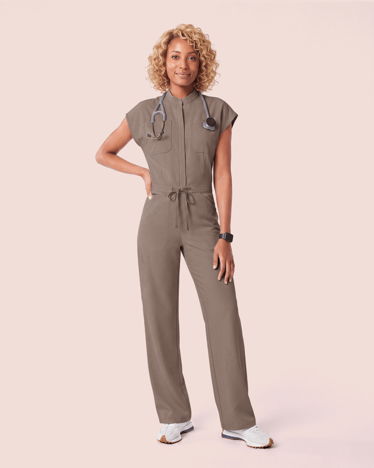 Women's Wide Leg Jumpsuit Mocha - Scrubloop