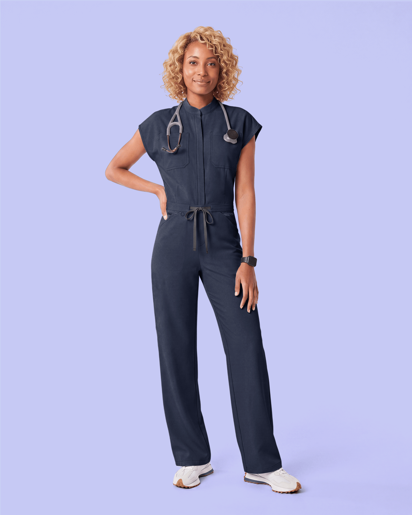 Women's Wide Leg Jumpsuit Navy - Scrubloop