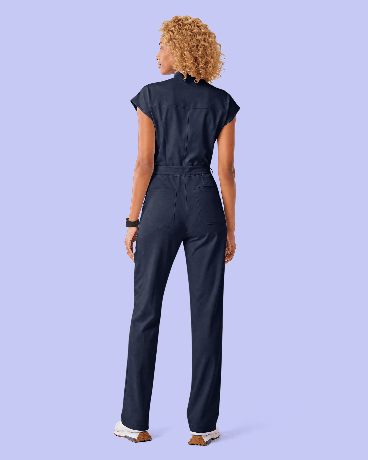 Women's Wide Leg Jumpsuit Navy - Scrubloop