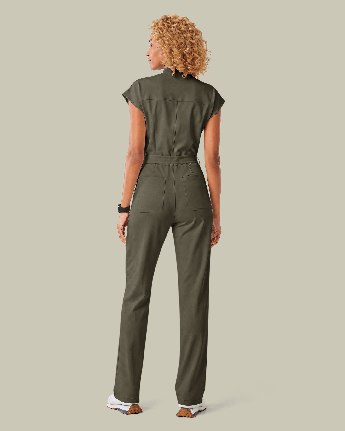 Women's Wide Leg Jumpsuit Olive - Scrubloop