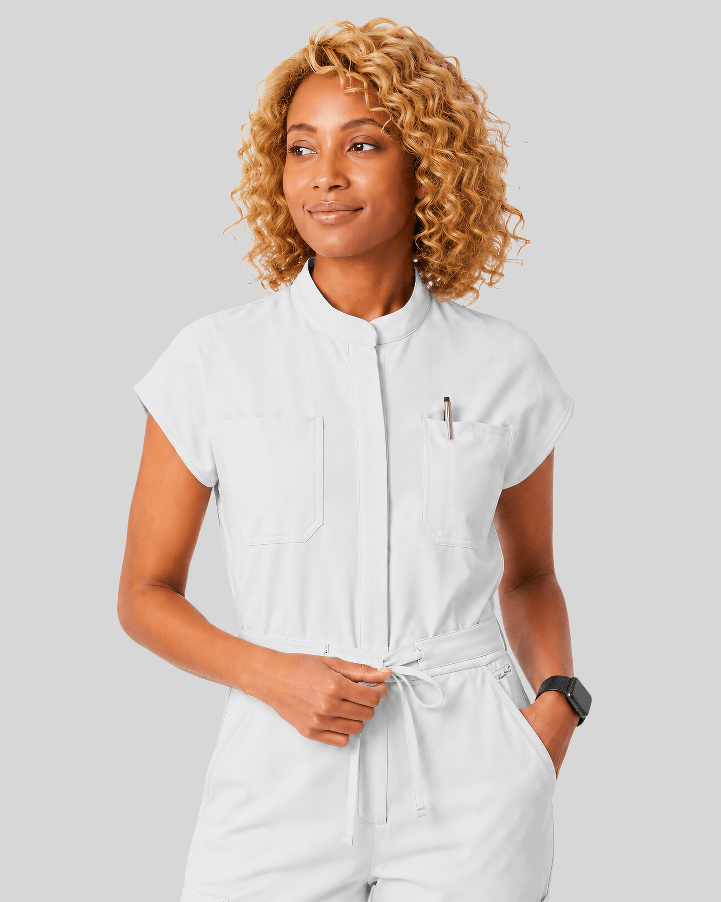 Women's Wide Leg Jumpsuit White - Scrubloop
