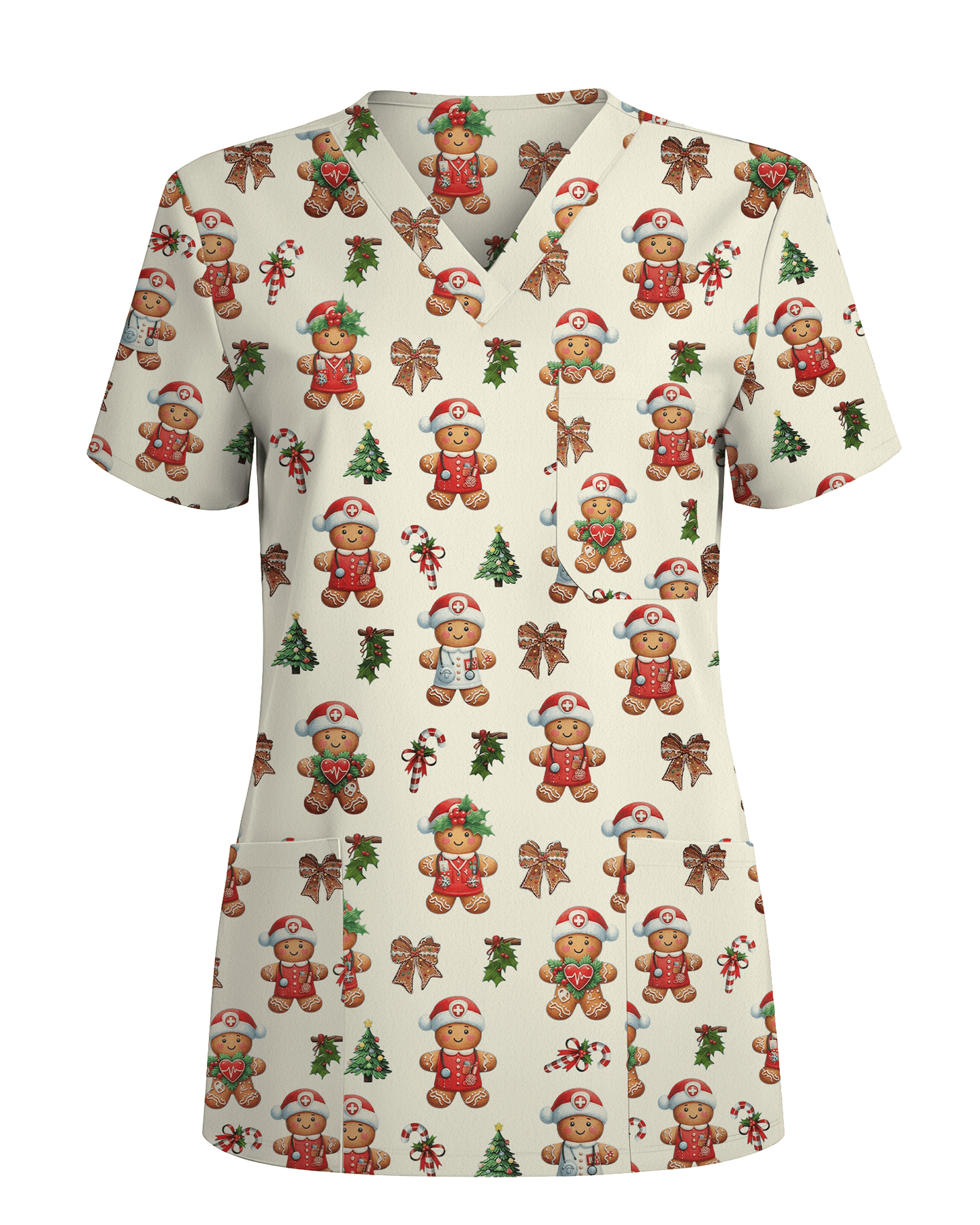 Xmas Gingerbread Nurse Holiday Nursing Scrub Top - Scrubloop