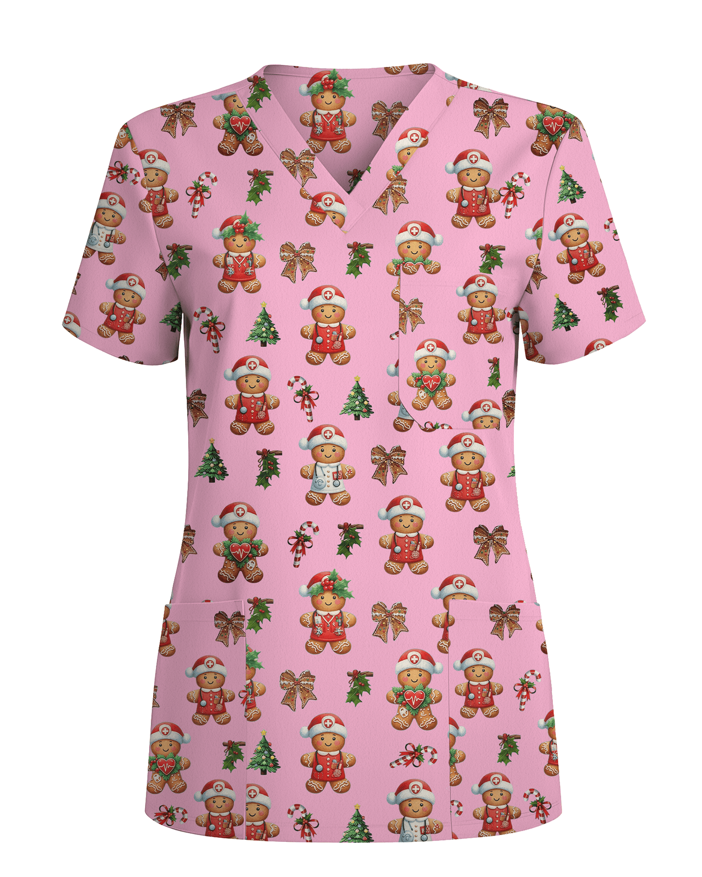 Xmas Gingerbread Nurse Holiday Nursing Scrub Top - Scrubloop