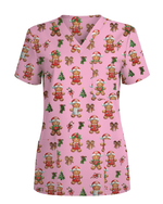 Xmas Gingerbread Nurse Holiday Nursing Scrub Top - Scrubloop