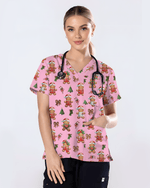 Xmas Gingerbread Nurse Holiday Nursing Scrub Top - Scrubloop