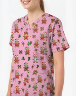 Xmas Gingerbread Nurse Holiday Nursing Scrub Top - Scrubloop