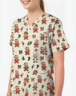 Xmas Gingerbread Nurse Holiday Nursing Scrub Top - Scrubloop
